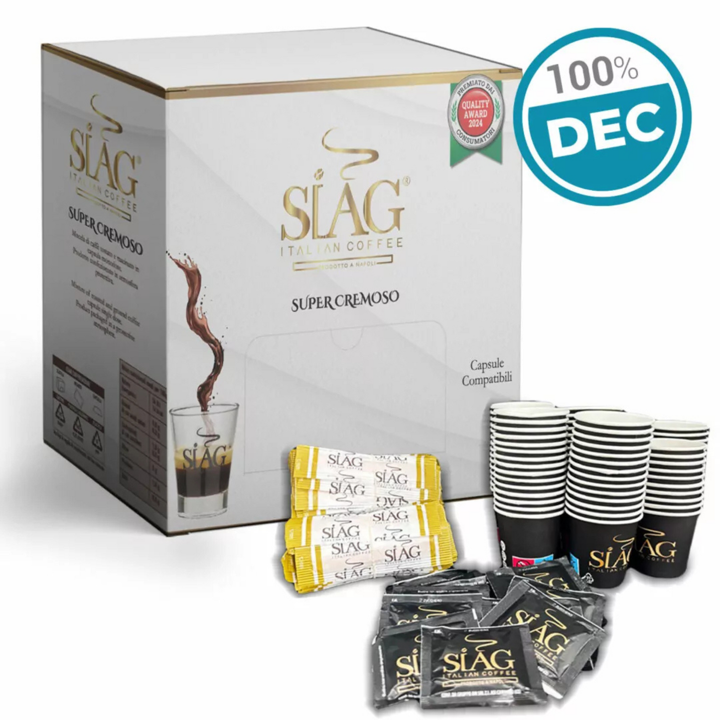 Siag Caffè 100 Capsule Dek Compatibili A Modo Mio + KIT